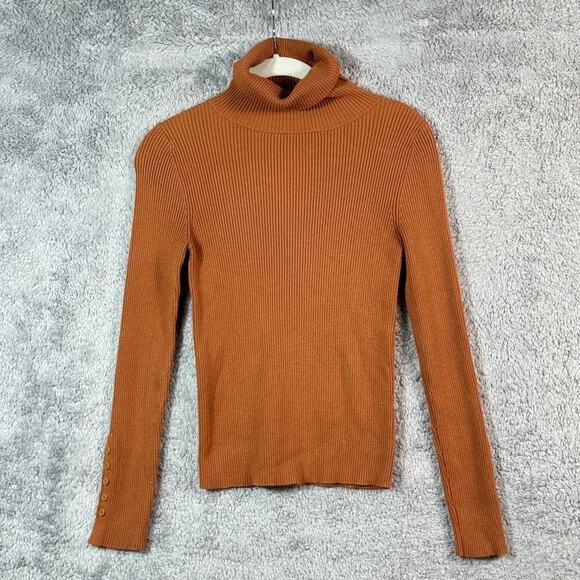 Maeve by Anthropologie Button Sleeve Brown Pumpkin Fall Turtleneck Size XS - Picture 1 of 10